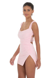 Tulle Back Bow Ruched Bodycon
