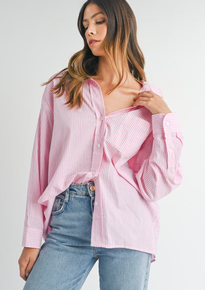 Bree Button Down Top - Pink