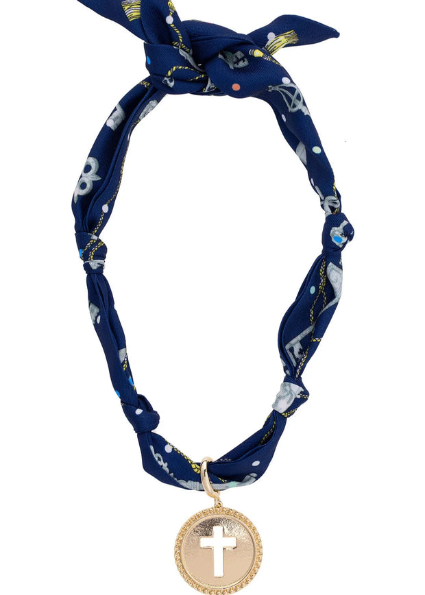 Elodie  Cross Coin Twilly Scarf Necklace