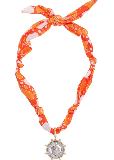 Lydia Studded Coin Twilly Scarf Necklace