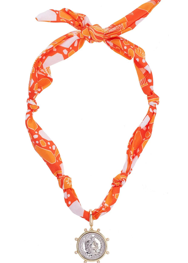 Lydia Studded Coin Twilly Scarf Necklace