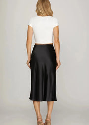 Sophie Satin Midi Skirt - Black