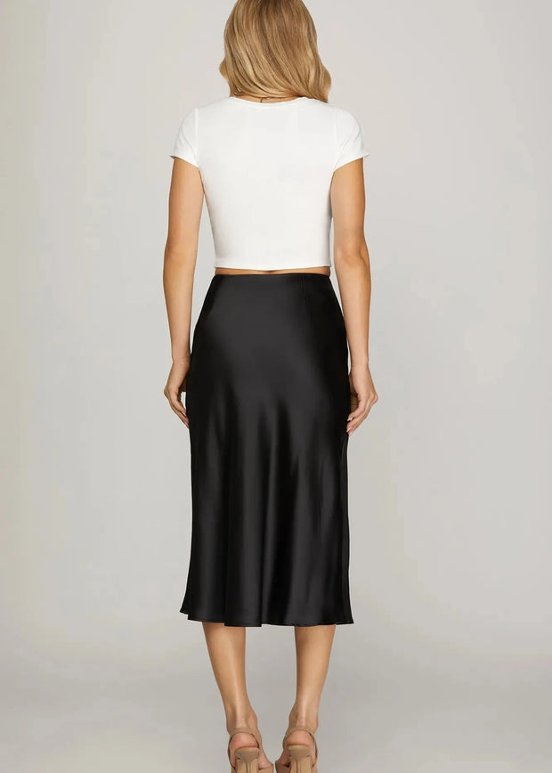 Sophie Satin Midi Skirt - Black