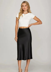 Sophie Satin Midi Skirt - Black