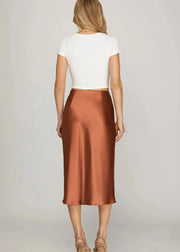 Sophie Satin Midi Skirt - Copper