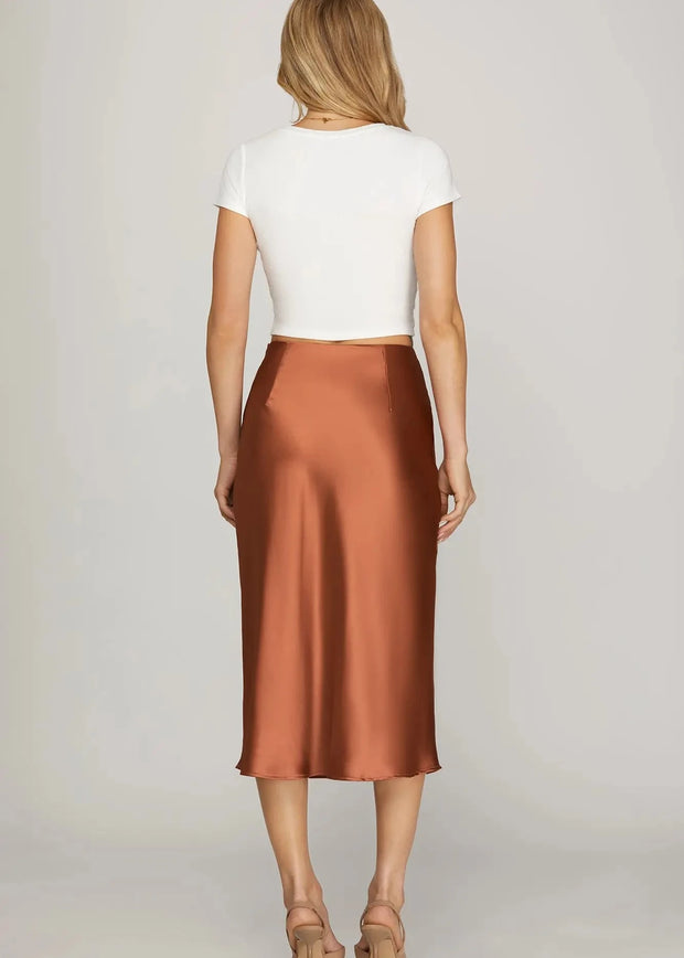 Sophie Satin Midi Skirt - Copper
