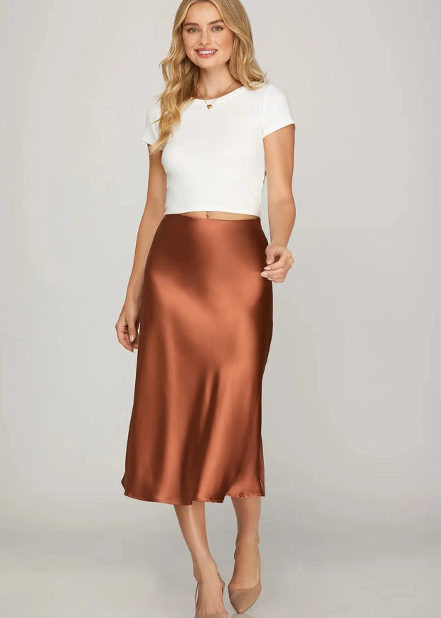Sophie Satin Midi Skirt - Copper