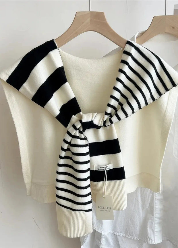 Michelle Shawl - White & Black  Striped