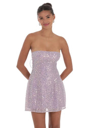 Sequin Glitter Strapless Fit & Flare Dress