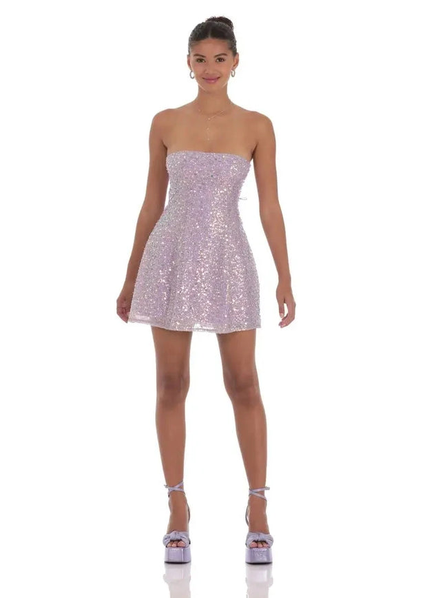 Sequin Glitter Strapless Fit & Flare Dress