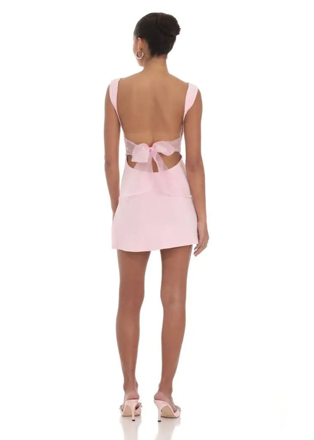 Tulle Back Bow Ruched Bodycon