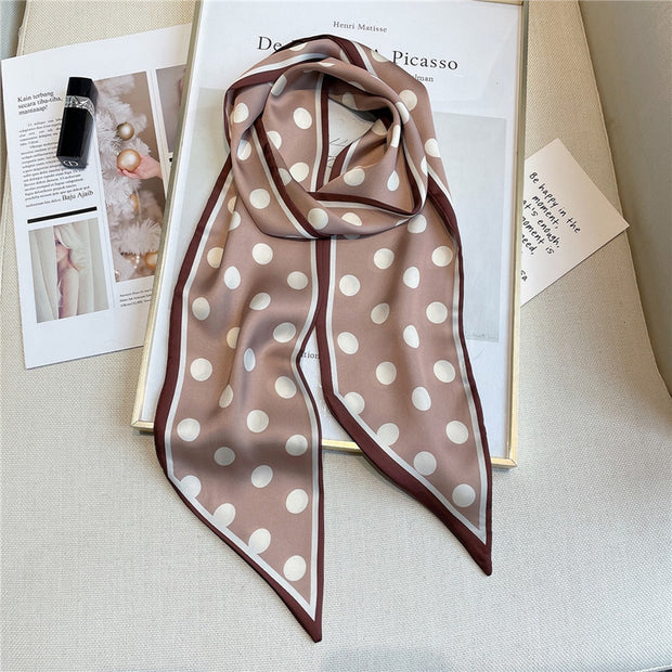 Narrow Ribbon Angled Printed Silk Scarf