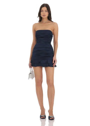 Strapless Satin Ruched Bodycon
