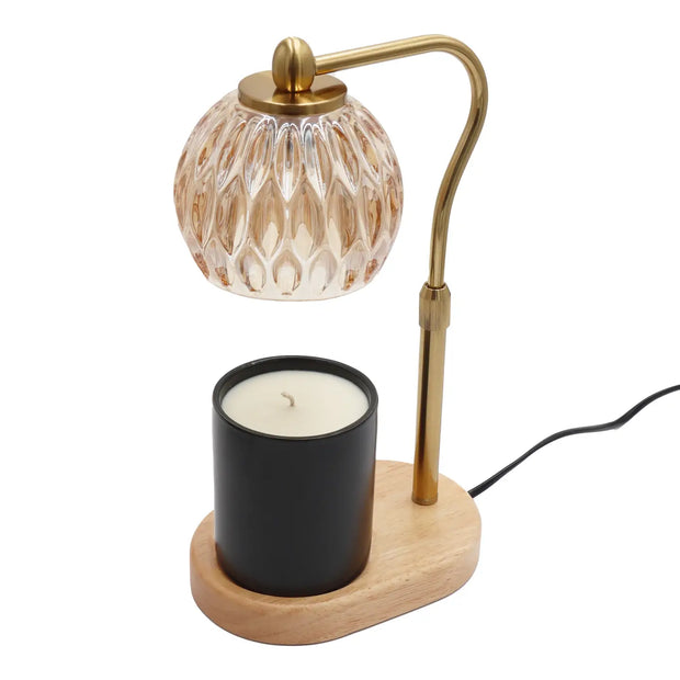 Candle Warming Lamp - Crystal Glass & Wood Base - Gold