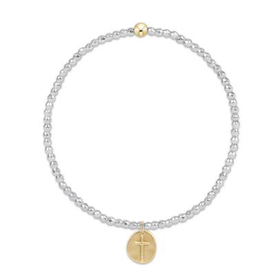 Extends Bright Silver Faceted Hematite with Small Cross