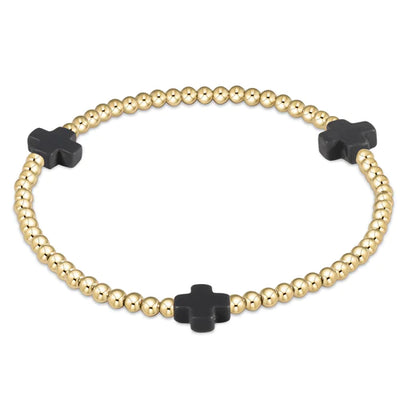 Signature Cross Gold 3mm Beaded Bracelet - Charcoal