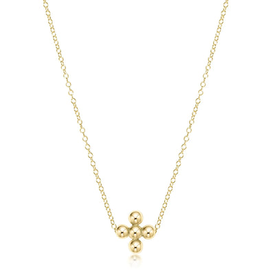 16" Necklace Gold - Classic Beaded Signature Cross  - 3mm Bead