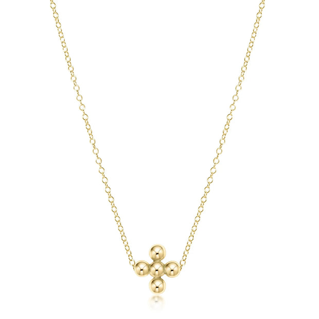 16" Necklace Gold - Classic Beaded Signature Cross  - 3mm Bead