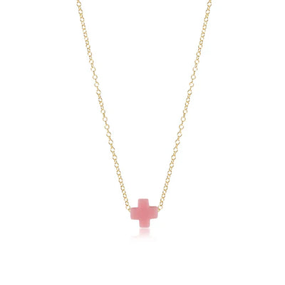 16" Necklace Signature Gold Cross Pink