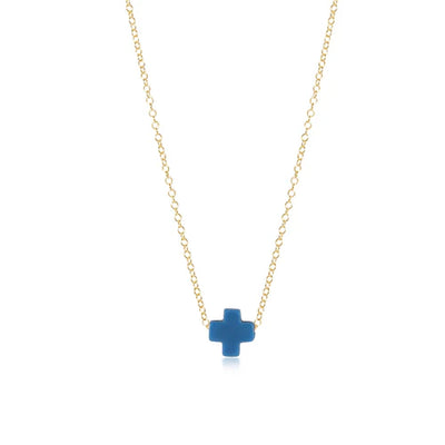 16" Necklace Signature Gold Cross Cobalt