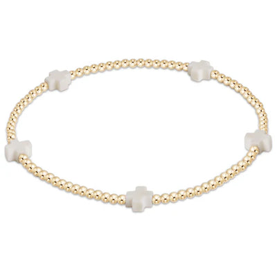 Signature Cross Small Gold 2mm Beaded Bracelet - Off White