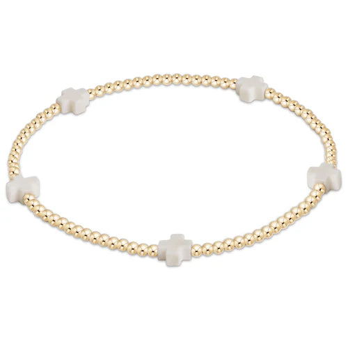 Signature Cross Small Gold 2mm Beaded Bracelet - Off White