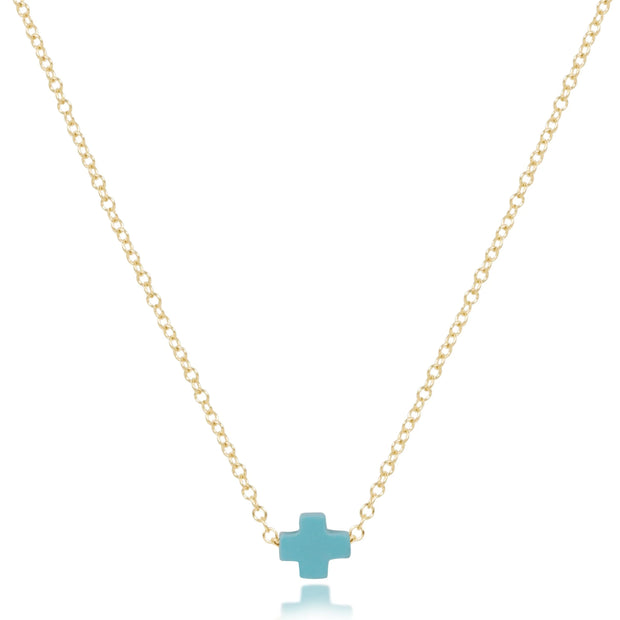 16" Necklace Signature Cross Small - Turquoise