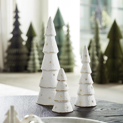 Paper-Mache Tree - White Gold Stars - Set of 3