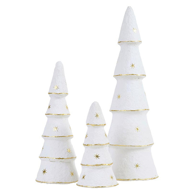 Paper-Mache Tree - White Gold Stars - Set of 3