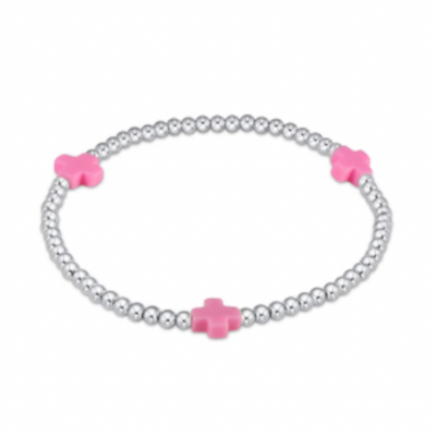 Signature Cross Sterling 3mm Beaded Bracelet - Bright Pink