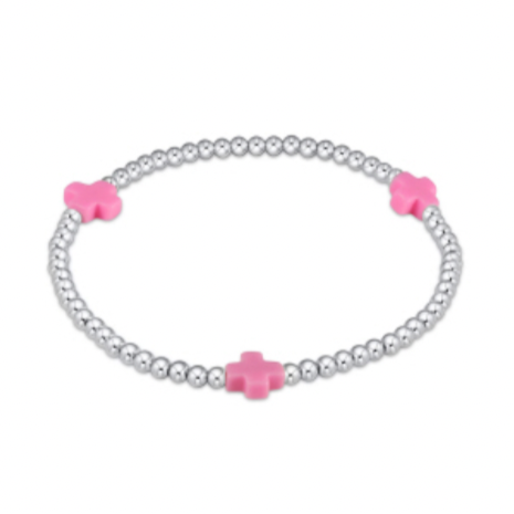 Signature Cross Sterling 3mm Beaded Bracelet - Bright Pink