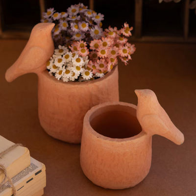 Concrete Bird Planters with Terracotta Finish
