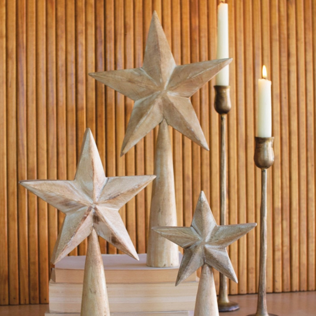 Set of 3 White-Wash Wooden Table Top Stars