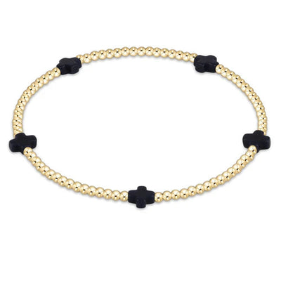 Signature Cross Small Gold 2mm Beaded Bracelet - Navy