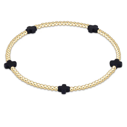 Signature Cross Small Gold 2mm Beaded Bracelet - Navy