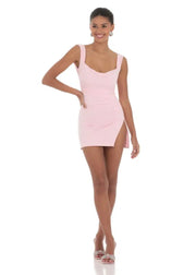Tulle Back Bow Ruched Bodycon