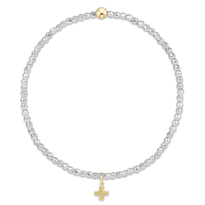 Bright Silver Faceted Hematite 2mm - Signature Cross Gold Charm