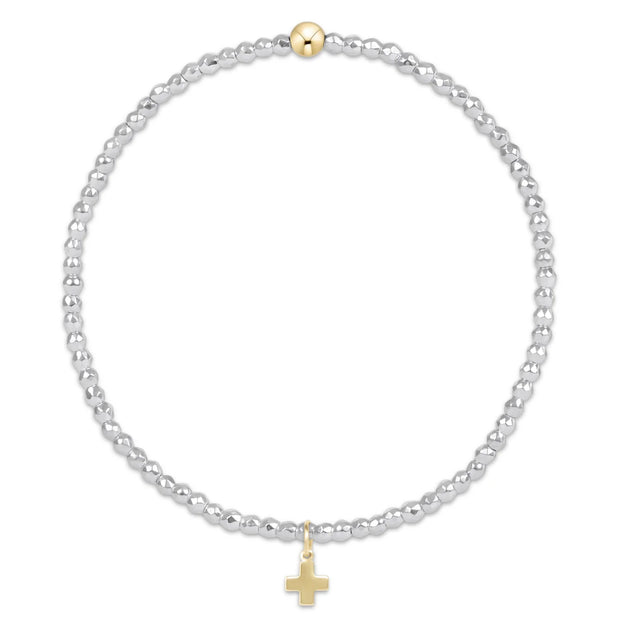 Bright Silver Faceted Hematite 2mm - Signature Cross Gold Charm