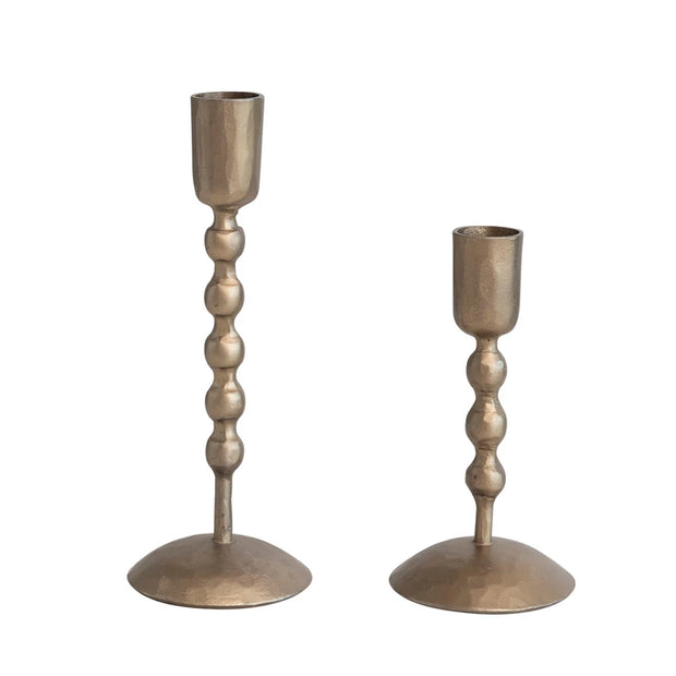 Iron Taper Holders, Antique Brass Finish, Set of 2