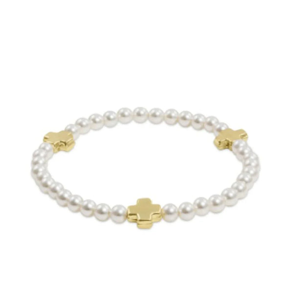 Signature Cross Pearl Pattern 4mm Bead Bracelet - Gold