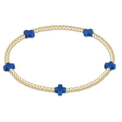 Signature Cross Small Gold 2mm Beaded Bracelet - Cobalt