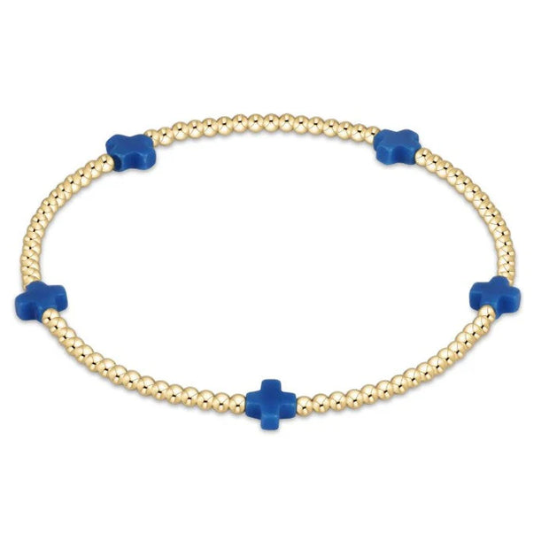 Signature Cross Small Gold 2mm Beaded Bracelet - Cobalt
