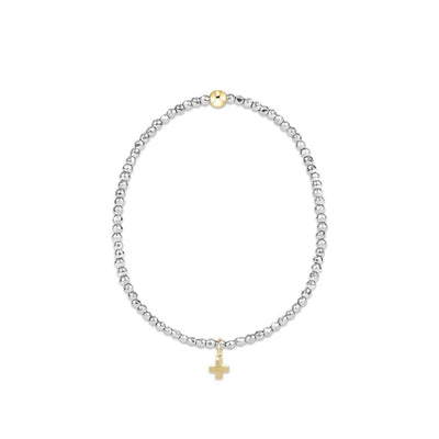 Faceted Hematite 2mm Bead Bracelet - Signature Cross Gold Charm