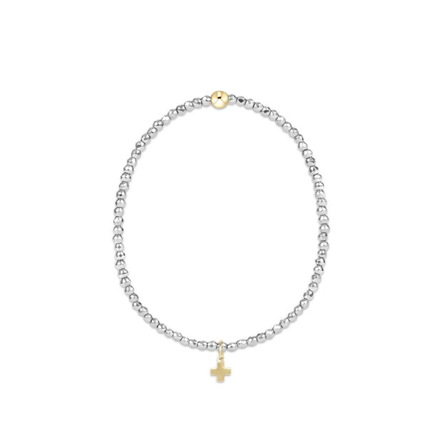 Faceted Hematite 2mm Bead Bracelet - Signature Cross Gold Charm