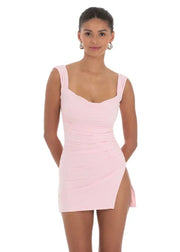 Tulle Back Bow Ruched Bodycon