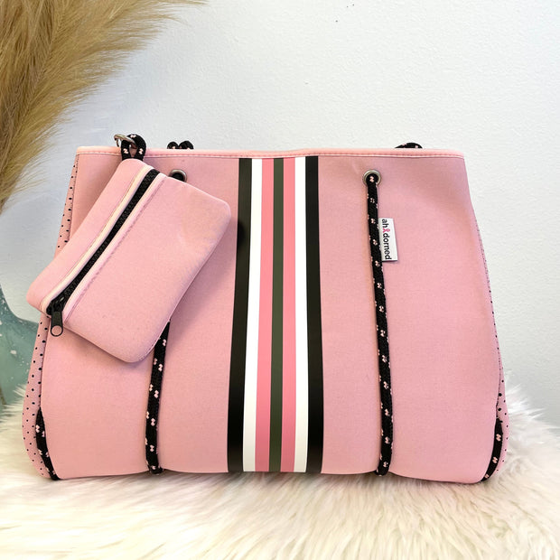 AHDORNED Neoprene Tote Bag - Pink Striped