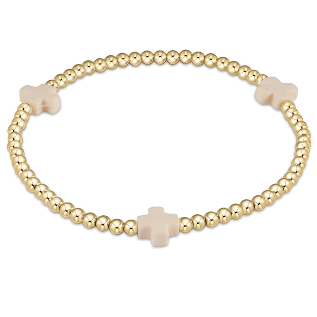 Signature Cross Gold 3mm Beaded Bracelet - Off White