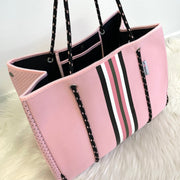 AHDORNED Neoprene Tote Bag - Pink Striped