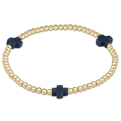 Signature Cross Gold 3mm Beaded Bracelet - Navy