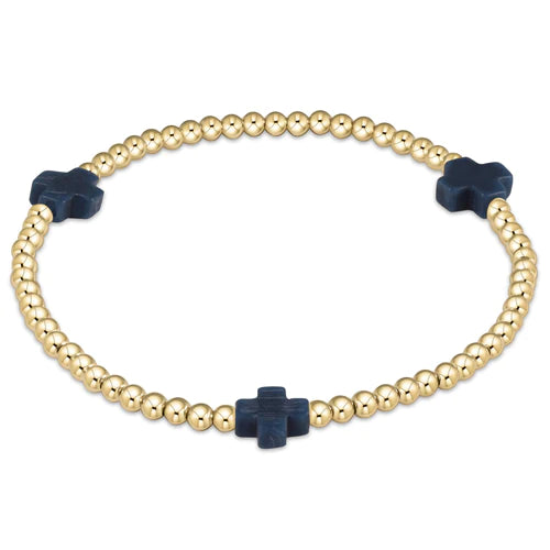 Signature Cross Gold 3mm Beaded Bracelet - Navy